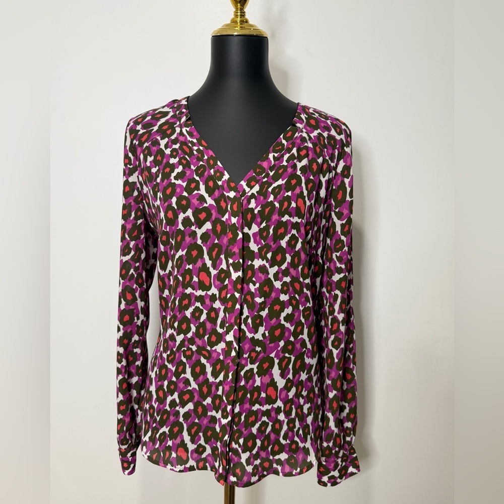 Worthington Pink and green‎ Leopard Print Women’s Blouse